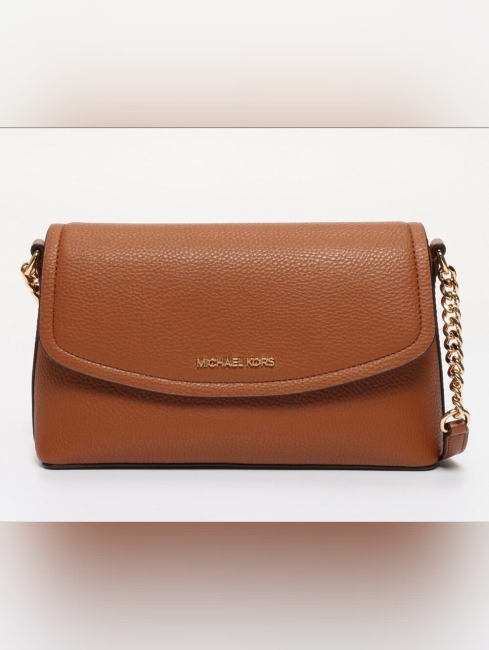 Michael Kors Brown Pebbled Leather Shoulder Clutch with Chain Strap